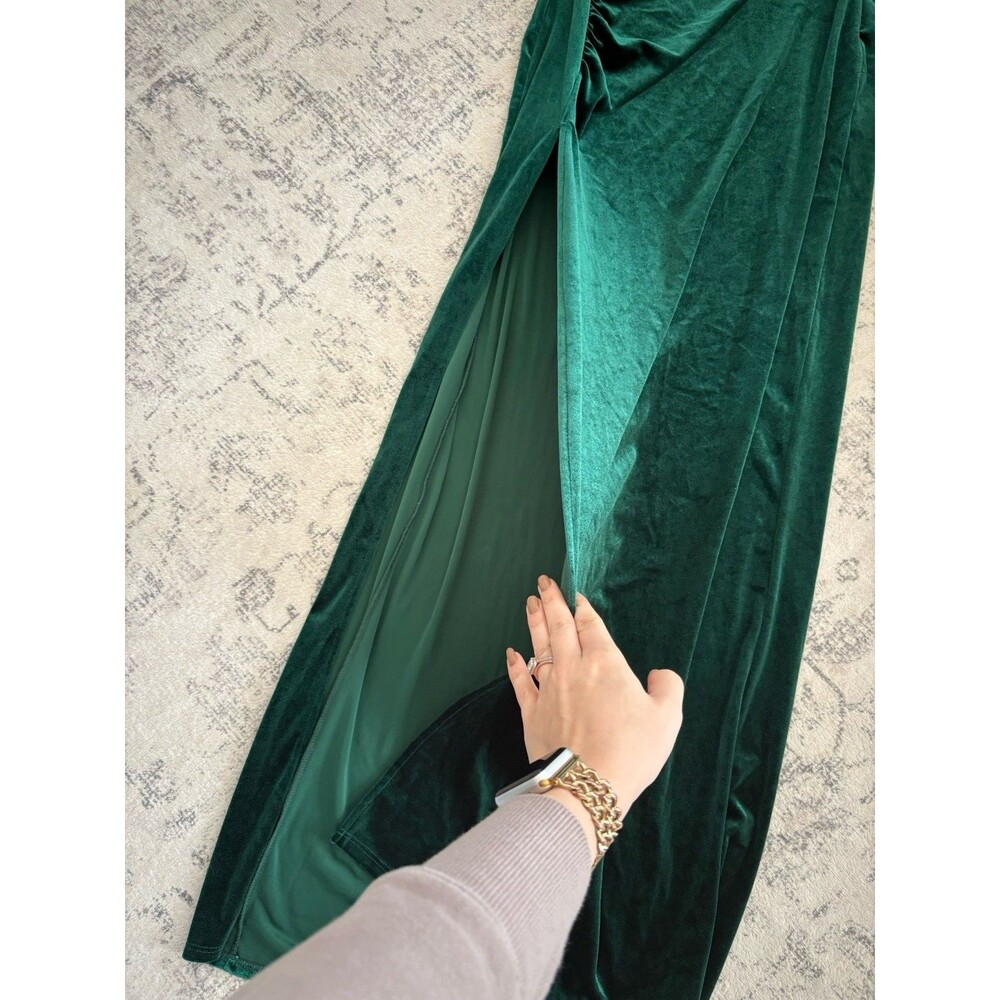 Lulus Notorious Icon Emerald Green Velvet Asymmetrical Maxi Dress Size Medium - Picture 8 of 9
